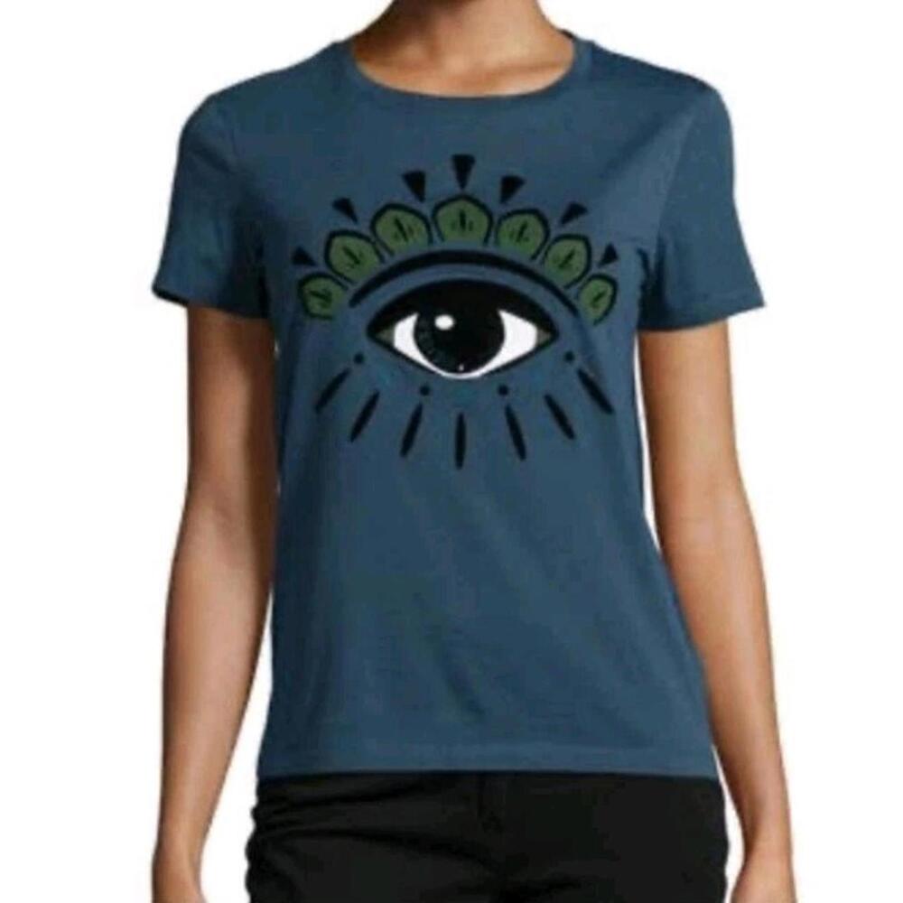 NWT Kenzo T Shirt Tee Blue Short Sleeve Eye Print Cotton Crew Neck M